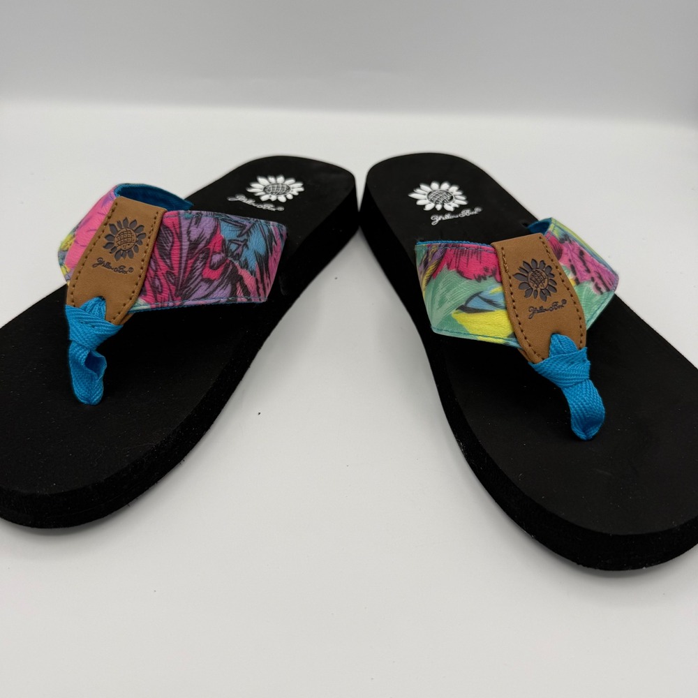 Yellow Box Flip Flop Womens 8 Black Multicolor Tropical Platform Beach comfort - Picture 5 of 6